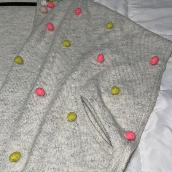 Cat & Jack L/XL Gray Cardigan With Colorful Pom Poms Cozy Knit Made From Recycle - Picture 6 of 9